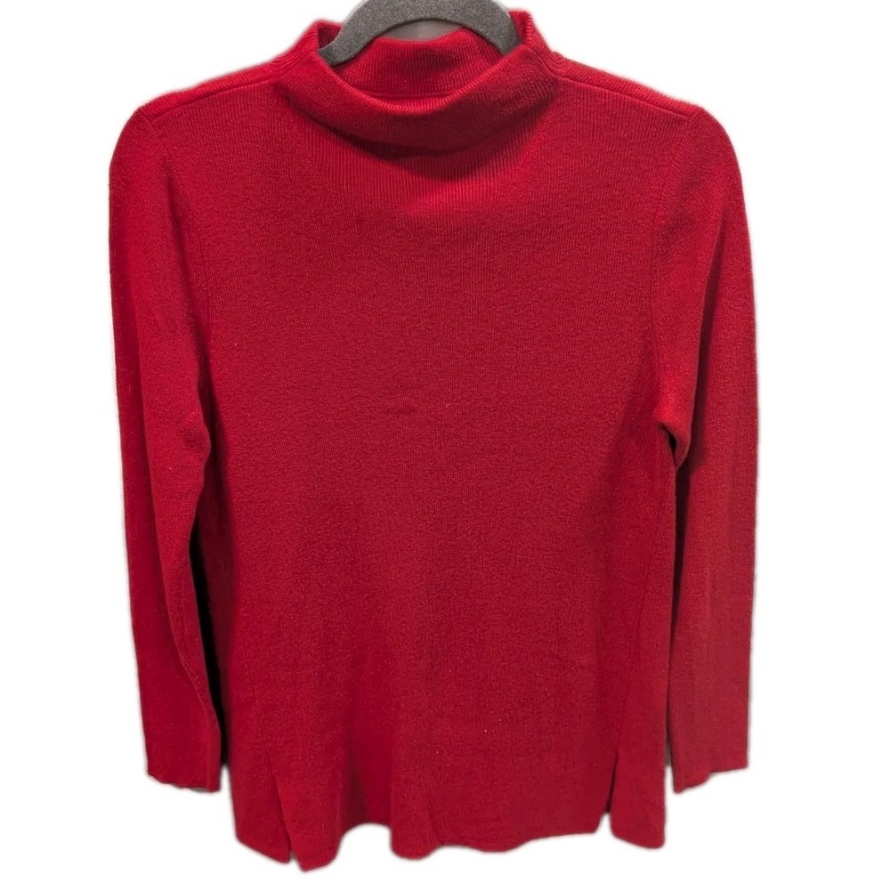 J. Jill Womens S Mock Neck Sweater Red Silk Wool Blend Pullover Side Slits